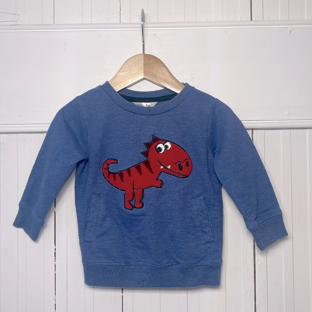 M&CO KIDS EUC Boys Chenille Appliqué Dinosaur Crewneck Sweatshirt w/ Pockets